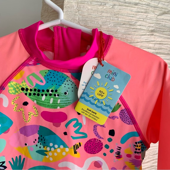 MINI CLUB - Bright Pink & Neon Sea Theme Swim Suit - Sun Safe 4 to 5 Years - NEW - Picture 3 of 6